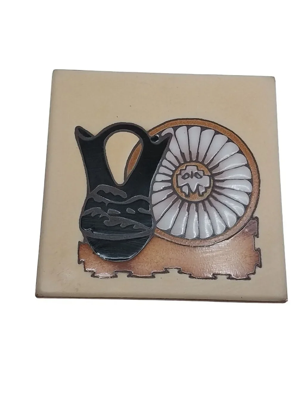 Cleo Teissedre Southwestern Native American Ceramic Tile Wedding Basket Trivet